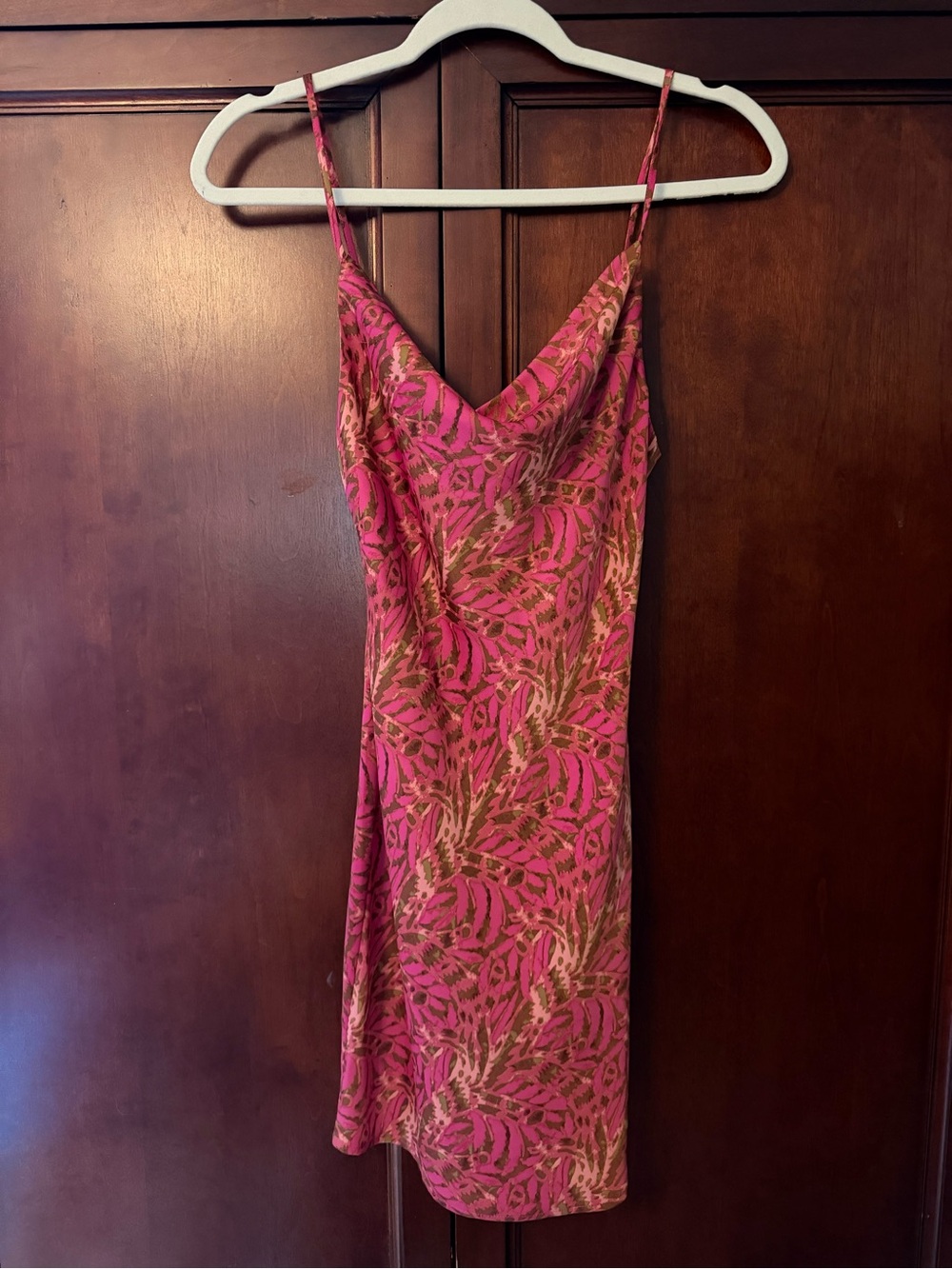 Urban Outfitters Pink & Gold Leaf-Print Slip Dress